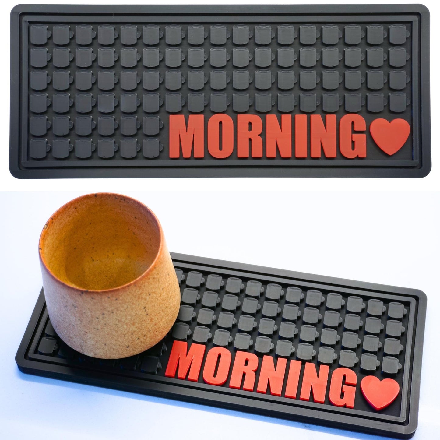 Morning Heart Silicone Coffee Bar Mat (Small) | Oversized Coaster – Handmade Unique Gift | Coffee Lover's Gift