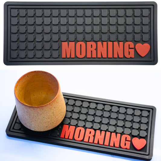 Morning Heart Silicone Coffee Bar Mat (Small) | Oversized Coaster – Handmade Unique Gift | Coffee Lover's Gift